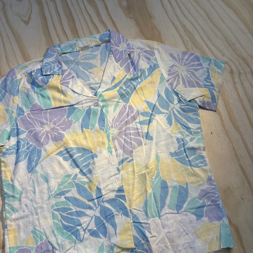Alfred Dunner Women's Vintage Floral Camp Shirt Pastel Short Sleeve Size 14